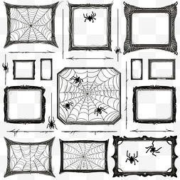 卡通边框边框剪影图片_蜘蛛网万圣节装饰白色套装涂鸦恐