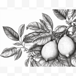 柠檬树上葡萄的黑白画