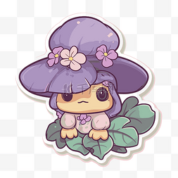紫罗兰粉图片_叶子剪贴画上戴着帽子的可爱紫色