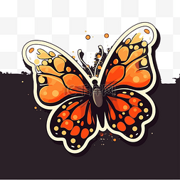 蝴蝶黑色背景图片_黑色背景剪贴画上的卡通橙色蝴蝶