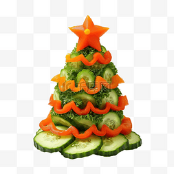 素食可食用图片_有趣的可食用圣诞树，由黄瓜和胡