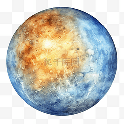 蓝色水星图片_水星水彩行星