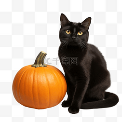 黑毛茸茸的猫靠近成熟的橙姜美丽