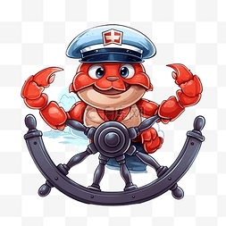 卡通可爱螃蟹吉祥物拿着方向盘坐