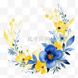水彩蓝色绣球花图片_水彩花卉蓝色和黄色框架剪纸