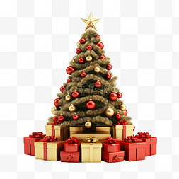圣诞树和礼物的 3d 插图