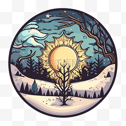 雪景卡通图片_雪景剪贴画上的太阳和树木插图的