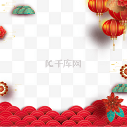 梅花边框装饰图片_春节农历新年春节红色红灯笼梅花