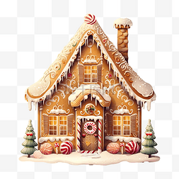 姜饼插画图片_聖誕節插圖與孤立的可愛薑餅屋