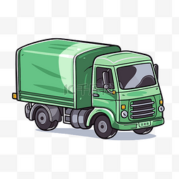 货车插图图片_手绘卡通绿色卡车的卡通插图 向