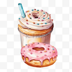 粉色甜甜圈背景图片_水彩甜点奶昔甜甜圈
