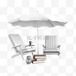 沙灘椅图片_3d 书与咖啡桌沙发椅伞隔离暑假概