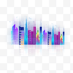光感城市建筑图片_抽象未来派现代城市景观横图紫色