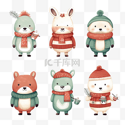狐狸和兔子图片_圣诞快乐庆祝狐狸熊和兔子卡套装