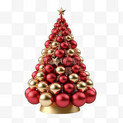 金色圣诞树装饰图片_现代和金色圣诞树与红色圣诞球的
