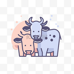 卡通可爱牛在一起图标 向量