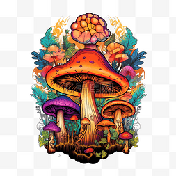 森林纹图片_魔法蘑菇临时纹身贴纸万圣节groovy