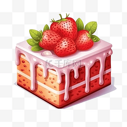 草莓布丁奶茶图片_草莓蛋糕盒食物插画