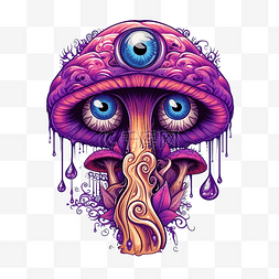 眼睛贴纸图片_神奇的紫色蘑菇，带眼睛贴纸或万