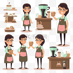 咖啡师剪贴画 女咖啡师 穿着围裙