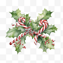 糖果盒卡通图片_圣诞冬青花环与拐杖糖