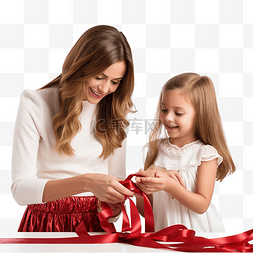 家纺礼盒包装图片_小女孩帮妈妈剪包装圣诞礼物的红