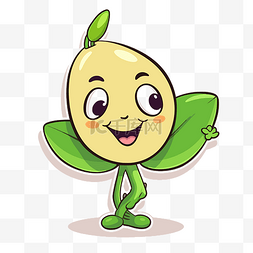 绿色柠檬叶子图片_卡通柠檬人物，眼睛微笑，像动物