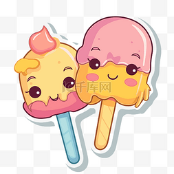 两个带粉红色糖衣的卡通冰淇淋棒