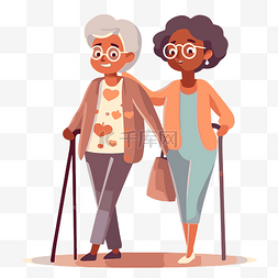 散步矢量图片_护理人员剪贴画两个灰色的老妇人