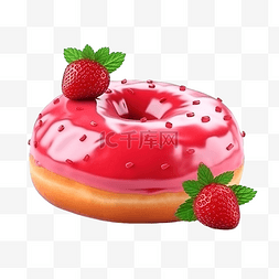 3d 渲染草莓甜甜圈