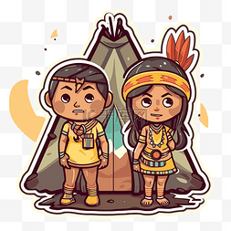 原住民图片_卡通风格插图中带帐篷的美国原住