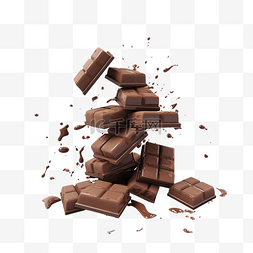 打倒卡路里图片_巧克力块落在巧克力堆上 3d 插图