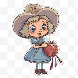 卡通女孩拿着帽子，提着篮子剪贴