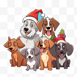 宠物圣诞节图片_圣诞节时的卡通狗和小狗人物组