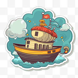 卡通海盗船图片_卡通风格的卡通海盗船在水中的贴