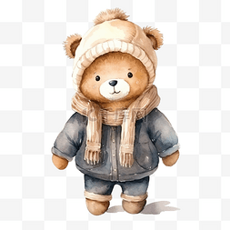 花冬天图片_水彩可爱的熊人物