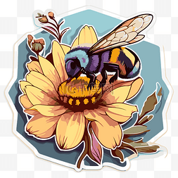 蜜蜂剪贴画图片_黄色和蓝色花朵上的蜜蜂贴纸剪贴