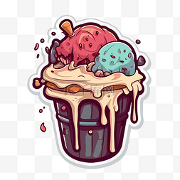 桶贴设计图片_一桶冰淇淋是卡通风格的，有不同