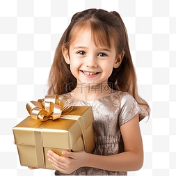 有礼物盒的愉快的小女孩