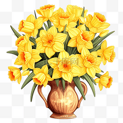 白色的花瓶图片_花瓶里的一束黄色水仙花插图