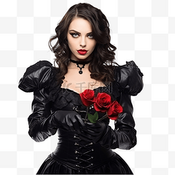 戴花的模特图片_戴着红手套手持黑玫瑰的恶魔吸血
