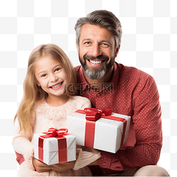 幸福的老人图片_快乐的年轻父亲和女儿带着圣诞礼