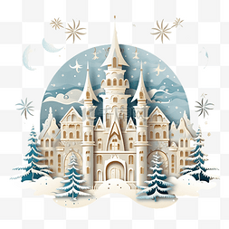 冬季雪景插画图片_冬天在山上的一个很棒的城堡插画