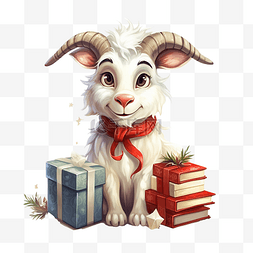 礼盒里可爱的卡通圣诞山羊看书插