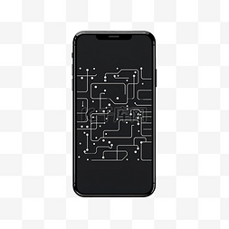 手机屏幕光图片_有电路背景的黑色智能手机样机