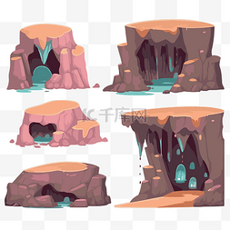 洞穴剪贴画集卡通洞穴与流水 向
