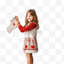 快乐漂亮的小女孩穿着针织红帽毛