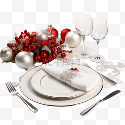 一盘菜西餐图片_圣诞餐桌布置与白色餐具