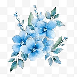 水彩繪畫图片_蓝花枝叶水彩风格装饰元素