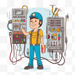 电气干扰图片_电气工程剪贴画电工与机器和工具